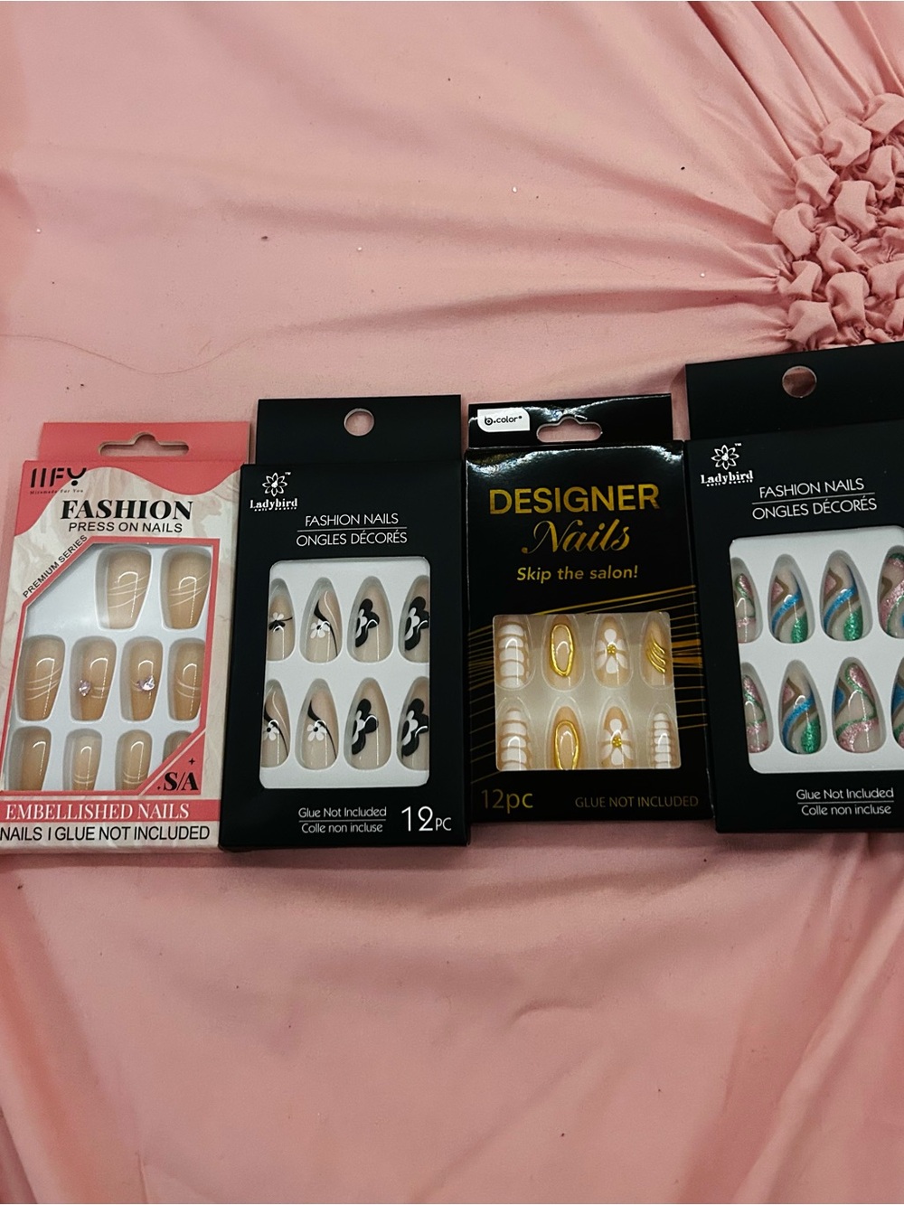 Designer & Fashion Press-On Nail Sets – Pink, Nude, Black, Multicolor